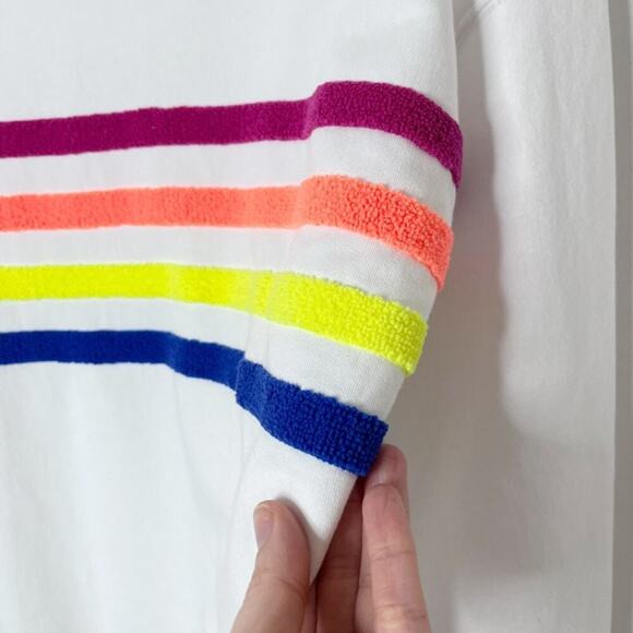 Lou & Grey Women Rainbow Stripe Cozy Cotton Terry Sweatshirt S White Long Sleeve - Picture 2 of 6